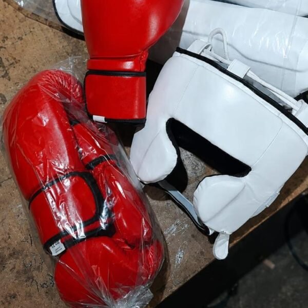 Red Boxing Gloves & White Headgear Set