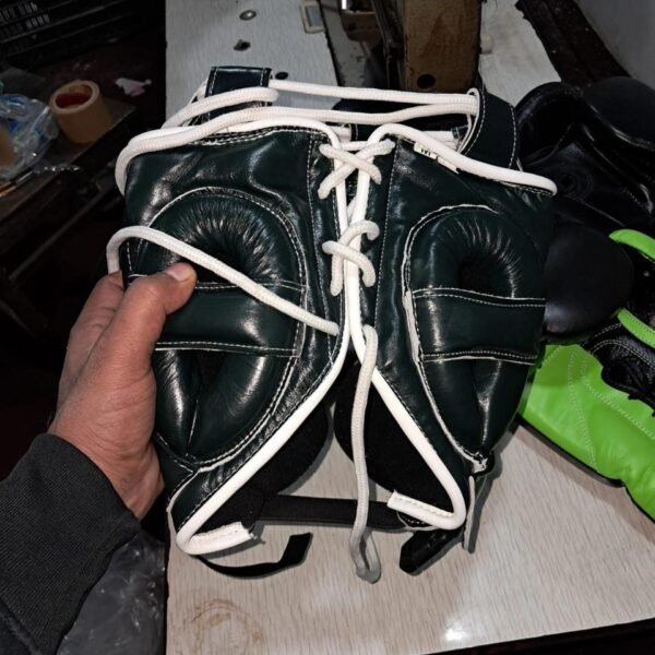 Dark Green Leather Boxing Headguard