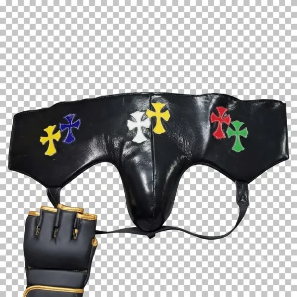 Custom Chrome Heart Style Genuine Leather Boxing Groin Guard
